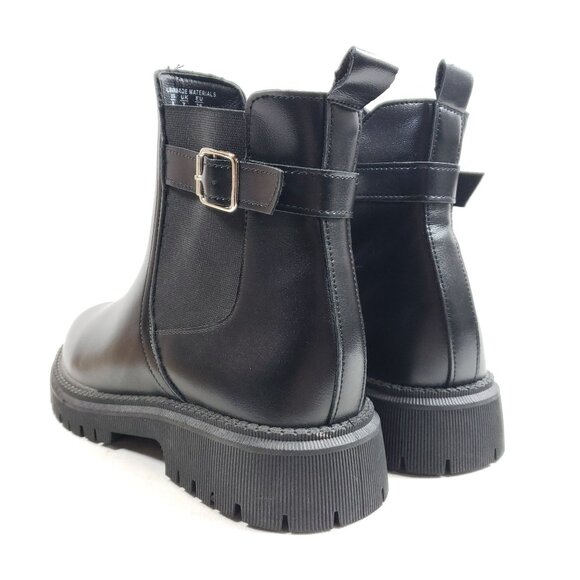 Womens Size 8 Black Chunky Heel Ankle Boots With Buckle Strap - Picture 3 of 9